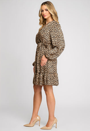 Rochie eleganta midi Isabel cu imprimeu leopard si volanase