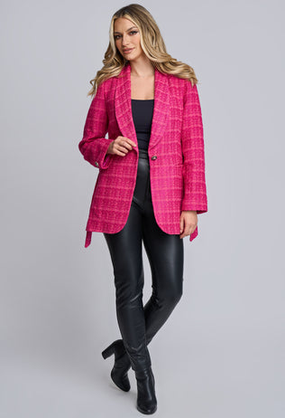 Jacheta dama Ashley din stofa roz zmeuriu cu cordon