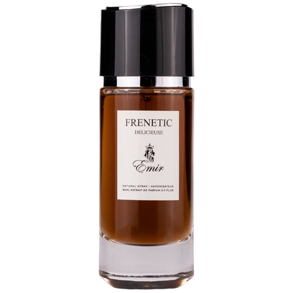 Sticla de parfum Emir Frenetic Delicieuse 80 ml, design elegant si luxos, cu finisaje atent lucrate, potrivit pentru iubitorii de parfumuri orientale rafinate