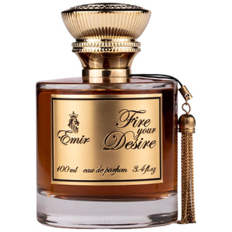 Sticla de parfum Emir Fire Your Desire 100 ml, design elegant si luxos, cu finisaje atent lucrate, potrivit pentru iubitorii de parfumuri orientale rafinate