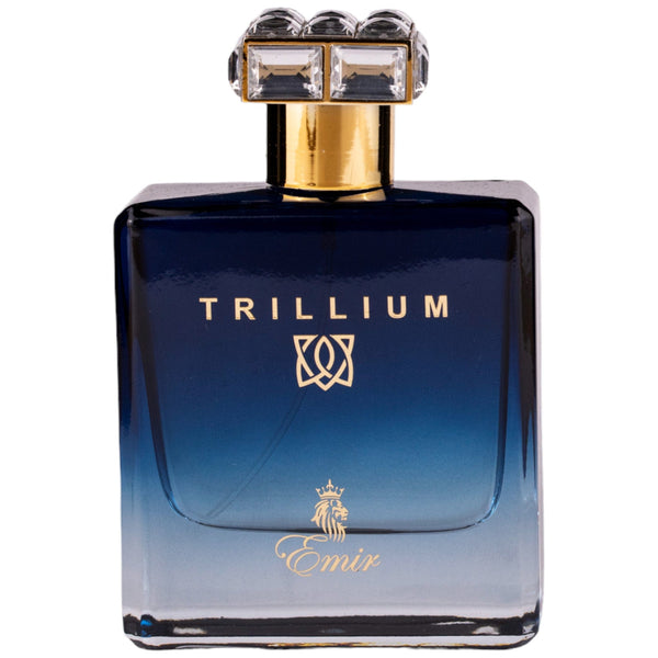Sticla de parfum Emir Trillium 100 ml, design elegant si luxos, cu finisaje atent lucrate, potrivit pentru iubitorii de parfumuri orientale rafinate