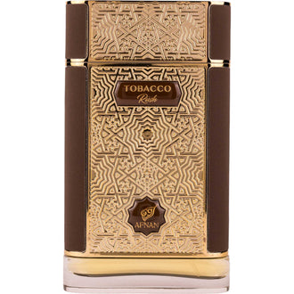 Sticla de parfum Afnan Tobacco Rush 80 ml, design elegant si luxos, cu finisaje atent lucrate, potrivit pentru iubitorii de parfumuri orientale rafinate