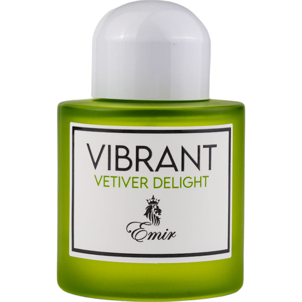 Sticla de parfum Emir Vibrant Vetiver Delight 100 ml, design elegant si luxos, cu finisaje atent lucrate, potrivit pentru iubitorii de parfumuri orientale rafinate
