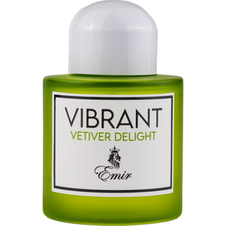 Sticla de parfum Emir Vibrant Vetiver Delight 100 ml, design elegant si luxos, cu finisaje atent lucrate, potrivit pentru iubitorii de parfumuri orientale rafinate