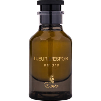 Sticla de parfum Emir Lueur d'Espoir Ambre 100 ml, design elegant si luxos, cu finisaje atent lucrate, potrivit pentru iubitorii de parfumuri orientale rafinate