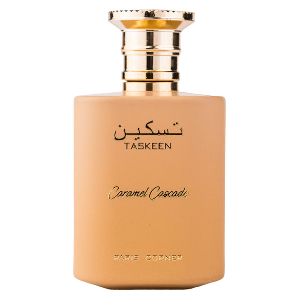 Sticla de parfum Paris Corner Taskeen Caramel Cascade 100 ml, design elegant si luxos, cu finisaje atent lucrate, potrivit pentru iubitorii de parfumuri orientale rafinate