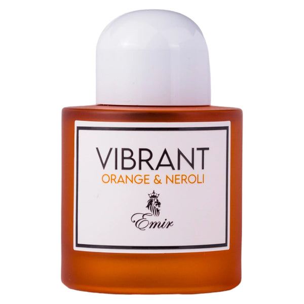 Sticla de parfum Emir Vibrant Orange and Neroli 100 ml, design elegant si luxos, cu finisaje atent lucrate, potrivit pentru iubitorii de parfumuri orientale rafinate
