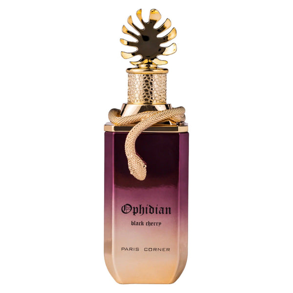 Sticla de parfum Paris Corner Ophidian Black Cherry 100 ml, design elegant si luxos, cu finisaje atent lucrate, potrivit pentru iubitorii de parfumuri orientale rafinate