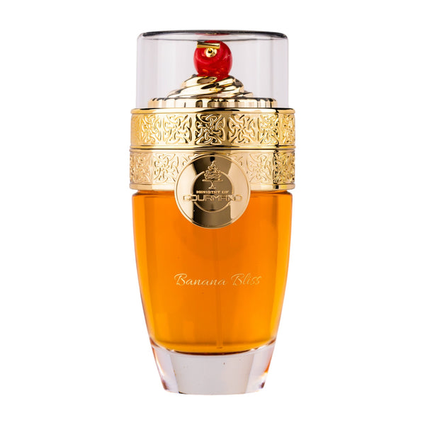 Sticla de parfum Ministry of Gourmand Banana Bliss 100 ml, design elegant si luxos, cu finisaje atent lucrate, potrivit pentru iubitorii de parfumuri orientale rafinate