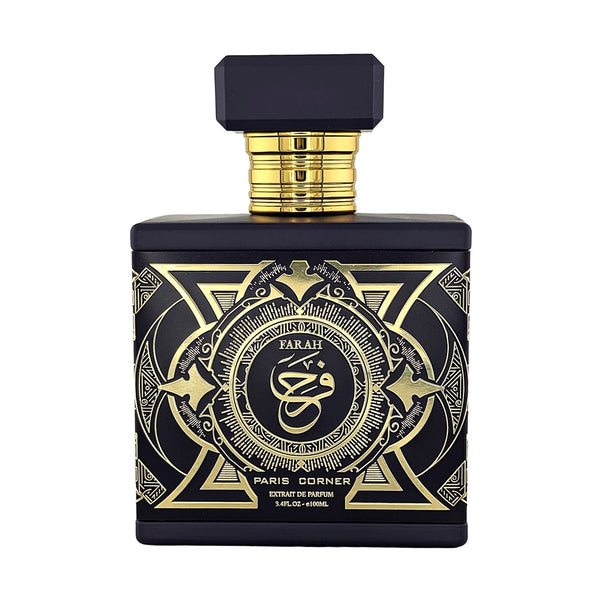 Sticla de parfum Paris Corner Farah extract de parfum 100 ml, design elegant si luxos, cu finisaje atent lucrate, potrivit pentru iubitorii de parfumuri orientale rafinate