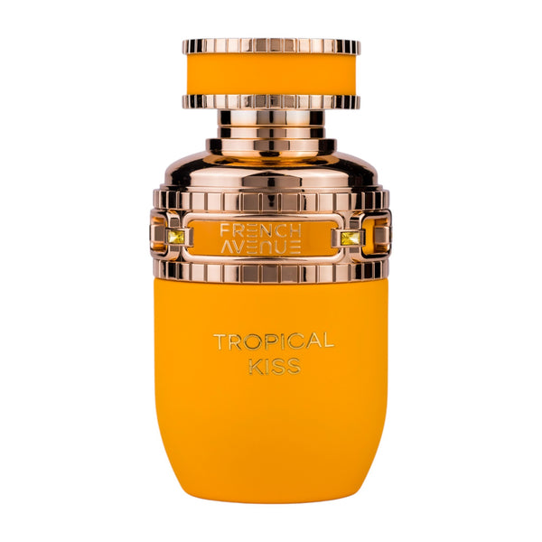 Sticla de parfum French Avenue Tropical Kiss 80 ml, design elegant si luxos, cu finisaje atent lucrate, potrivit pentru iubitorii de parfumuri orientale rafinate