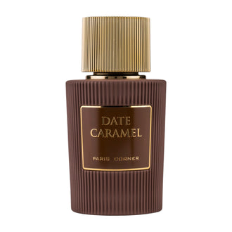 Sticla de parfum Paris Corner Date Caramel 100 ml, design elegant si luxos, cu finisaje atent lucrate, potrivit pentru iubitorii de parfumuri orientale rafinate