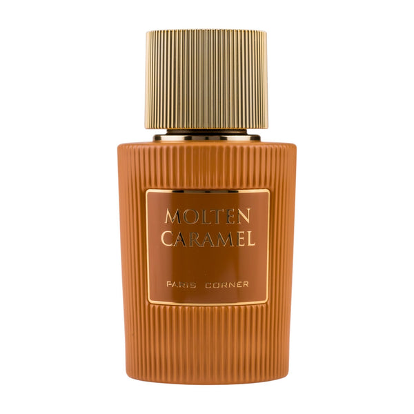 Sticla de parfum Paris Corner Molten Caramel 100 ml, design elegant si luxos, cu finisaje atent lucrate, potrivit pentru iubitorii de parfumuri orientale rafinate