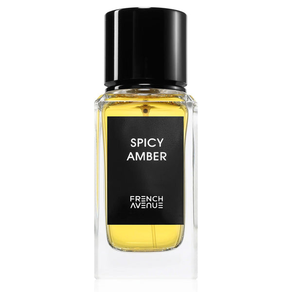 Sticla de parfum French Avenue Spicy Amber 100 ml, design elegant si luxos, cu finisaje atent lucrate, potrivit pentru iubitorii de parfumuri orientale rafinate