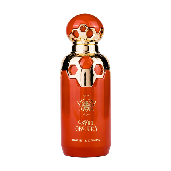 Sticla de parfum Paris Corner Miel Obscura 100 ml, design elegant si luxos, cu finisaje atent lucrate, potrivit pentru iubitorii de parfumuri orientale rafinate