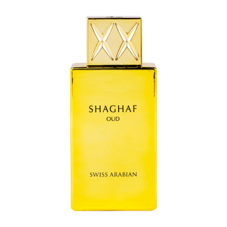 Sticla de parfum Swiss Arabian Shaghaf Oud 75 ml, design elegant si luxos, cu finisaje atent lucrate, potrivit pentru iubitorii de parfumuri orientale rafinate