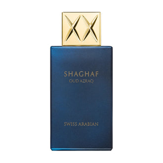 Sticla de parfum Swiss Arabian Shaghaf Oud Azraq 75 ml, design elegant si luxos, cu finisaje atent lucrate, potrivit pentru iubitorii de parfumuri orientale rafinate