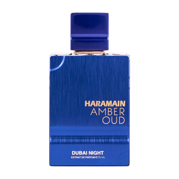 Sticla de parfum Al Haramain Amber Oud Dubai Night Extrait de Parfum 75 ml, design elegant si luxos, cu finisaje atent lucrate, potrivit pentru iubitorii de parfumuri orientale rafinate