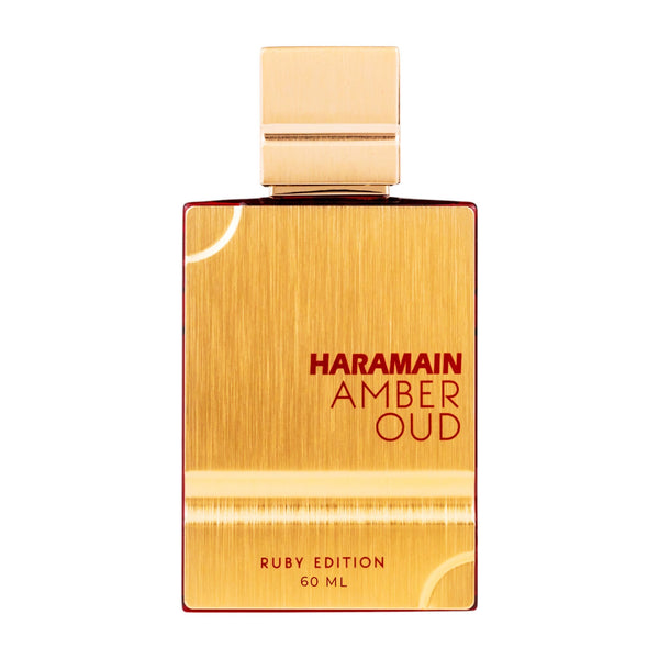 Sticla de parfum Al Haramain Amber Oud Ruby Edition 60 ml, design elegant si luxos, cu finisaje atent lucrate, potrivit pentru iubitorii de parfumuri orientale rafinate