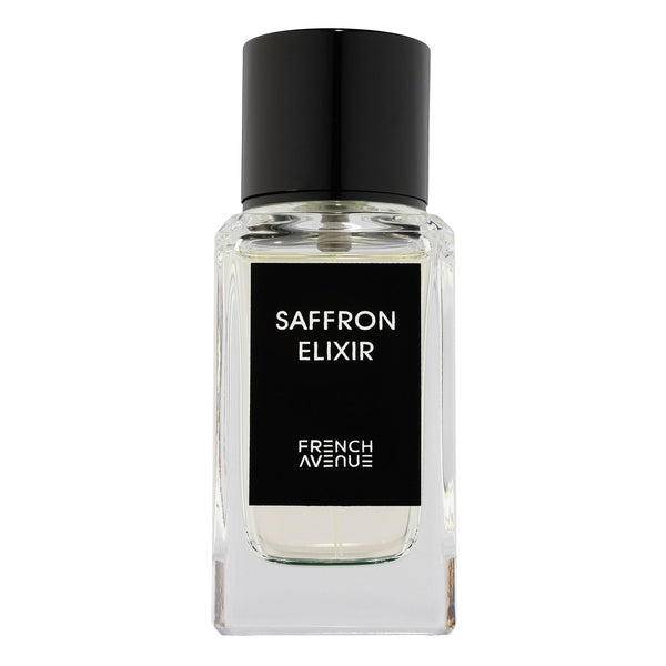 Sticla de parfum French Avenue Saffron Elixir 100 ml, design elegant si luxos, cu finisaje atent lucrate, potrivit pentru iubitorii de parfumuri orientale rafinate