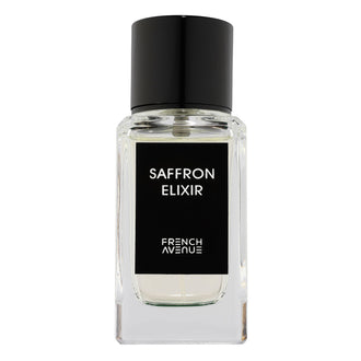 Sticla de parfum French Avenue Saffron Elixir 100 ml, design elegant si luxos, cu finisaje atent lucrate, potrivit pentru iubitorii de parfumuri orientale rafinate