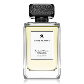Sticla de parfum Swiss Arabian Bergamot and Patchouli 100 ml, design elegant si luxos, cu finisaje atent lucrate, potrivit pentru iubitorii de parfumuri orientale rafinate