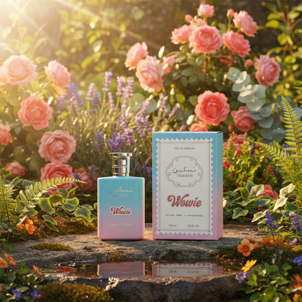 Sticla de parfum Paris Corner Taskeen Wowie 100 ml, design elegant si luxos, cu finisaje atent lucrate, potrivit pentru iubitorii de parfumuri orientale rafinate