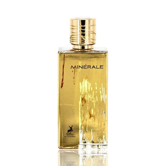 Parfum Alhambra Minerale Gold 100 ml, flacon auriu luxos cu design minimalist.
