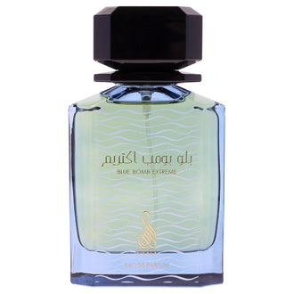 Parfum Risala Blue Bomb Extreme 100 ml, flacon albastru intens si modern.