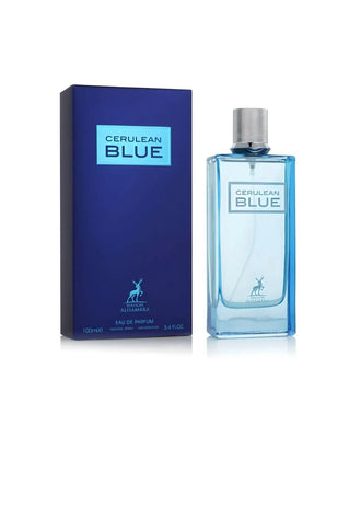 Parfum Alhambra Cerulean Blue 100 ml, sticla albastra vibranta ce evoca prospetimea.