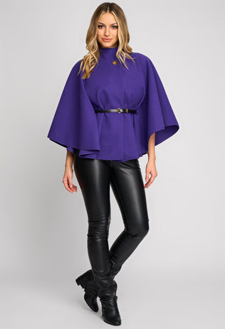 Helen Elegant Purple Cape with Belt