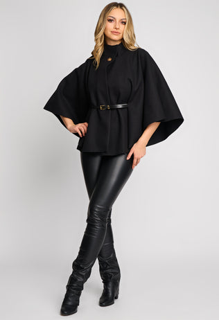 Helen Elegant Black Cape with Belt