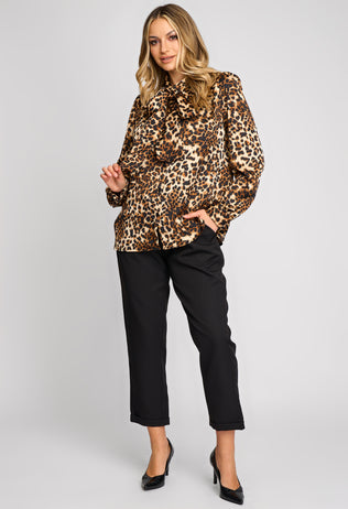 Camasa eleganta din satin Petal leopard cu funda