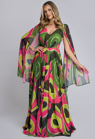 Rochie eleganta lunga Wild cu imprimeu multicolor