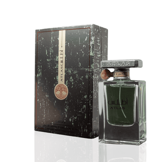 Sticla parfum Alhambra Atlas 55 ml, aspect marin si robust cu detalii metalice.