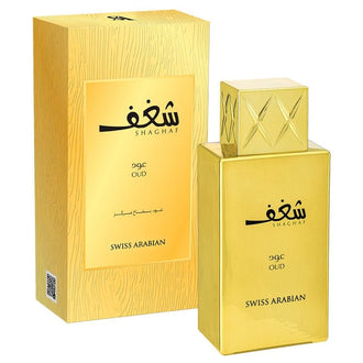 Sticla de parfum Swiss Arabian Shaghaf Oud CC 75 ml, design elegant si luxos, cu finisaje atent lucrate, potrivit pentru iubitorii de parfumuri orientale rafinate