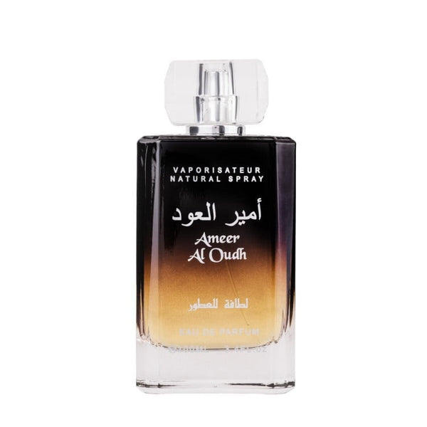 Sticla parfum Lattafa Ameer al Oudh 100 ml, design clasic si sobru.
