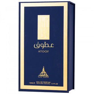 Sticla de parfum Paris Corner Atoof 100 ml, design elegant si luxos, cu finisaje atent lucrate, potrivit pentru iubitorii de parfumuri orientale rafinate