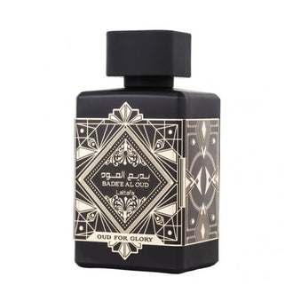 Sticla parfum Lattafa Badee al Oud 100 ml, design negru mistic (Oud for Glory).