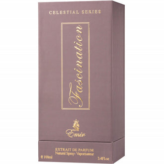 Sticla de parfum Emir Fascination 100 ml, design elegant si luxos, cu finisaje atent lucrate, potrivit pentru iubitorii de parfumuri orientale rafinate