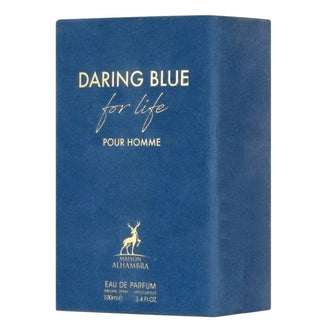 Parfum barbatesc Alhambra Daring Blue for Life 100 ml, sticla albastra cu design sportiv si luxos.