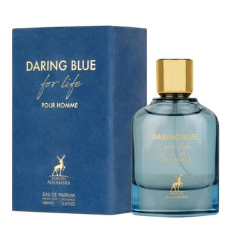 Parfum barbatesc Alhambra Daring Blue for Life 100 ml, sticla albastra cu design sportiv si luxos.