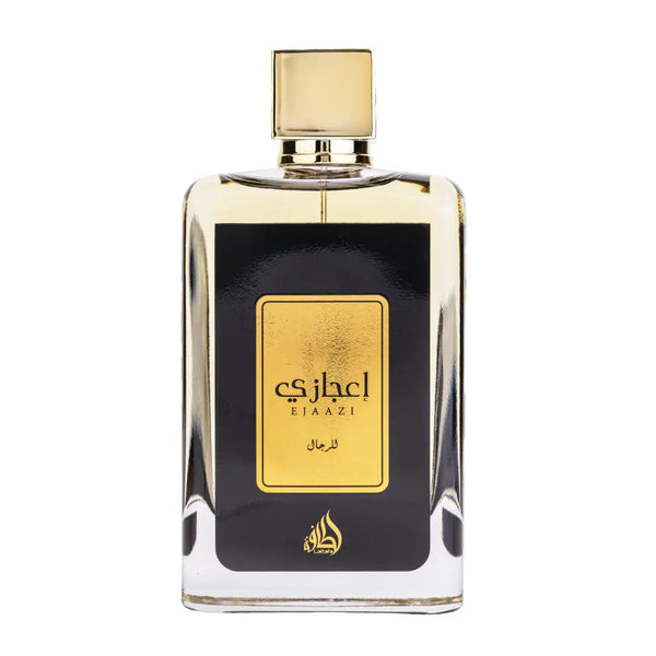 Sticla parfum Lattafa Ejaazi 100 ml, flacon albastru cu design elegant.