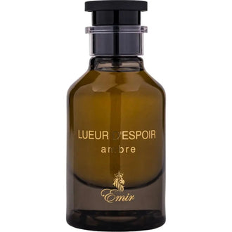 Sticla de parfum Emir Lueur d'Espoir Ambre 100 ml, design elegant si luxos, cu finisaje atent lucrate, potrivit pentru iubitorii de parfumuri orientale rafinate
