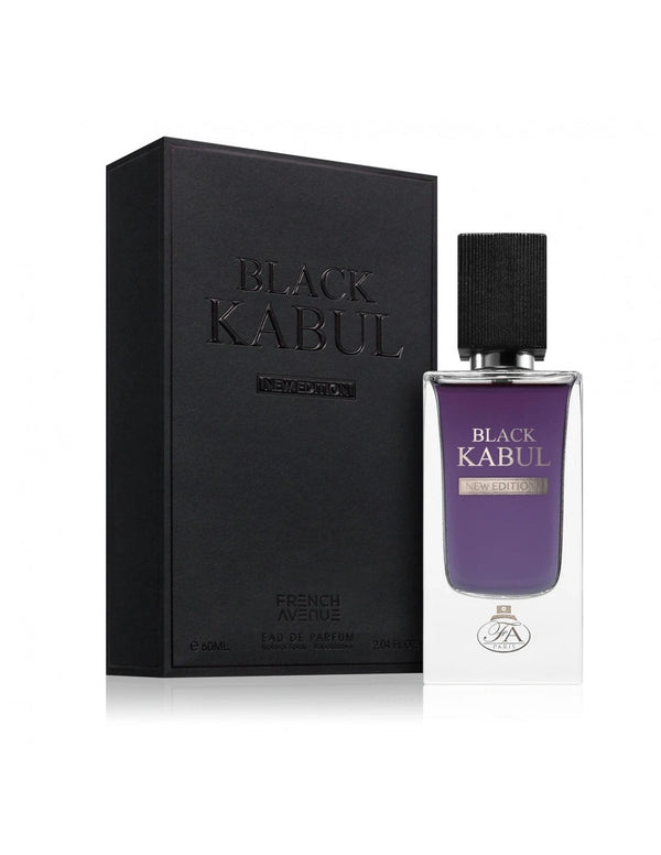 Sticla de parfum French Avenue Black Kabul 60 ml, design elegant si luxos, cu finisaje atent lucrate, potrivit pentru iubitorii de parfumuri orientale rafinate