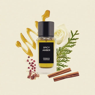 Sticla de parfum French Avenue Spicy Amber 100 ml, design elegant si luxos, cu finisaje atent lucrate, potrivit pentru iubitorii de parfumuri orientale rafinate