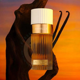 Sticla de parfum French Avenue Zenith Vanilla 100 ml, design elegant si luxos, cu finisaje atent lucrate, potrivit pentru iubitorii de parfumuri orientale rafinate