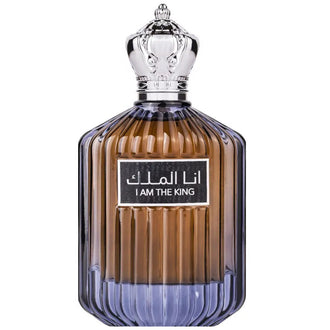 Sticla parfum Ana Al Malik I Am King 100 ml, flacon negru si auriu regal.