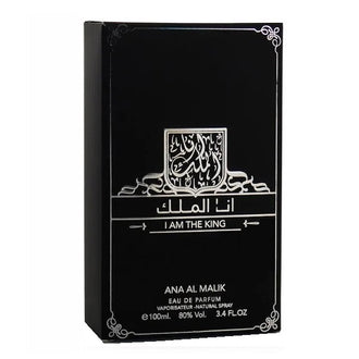Sticla parfum Ana Al Malik I Am King 100 ml, flacon negru si auriu regal.