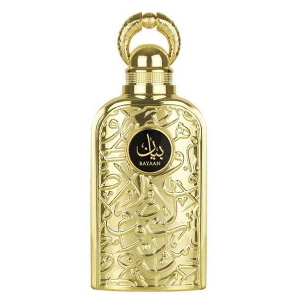 Sticla parfum Lattafa Bayaan 100 ml, design unic si artistic.